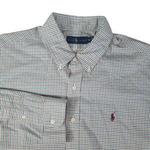 Ralph Lauren Blue Shirt Men Large XXL Blue Green Pony Long Sleeve Preppy Casual